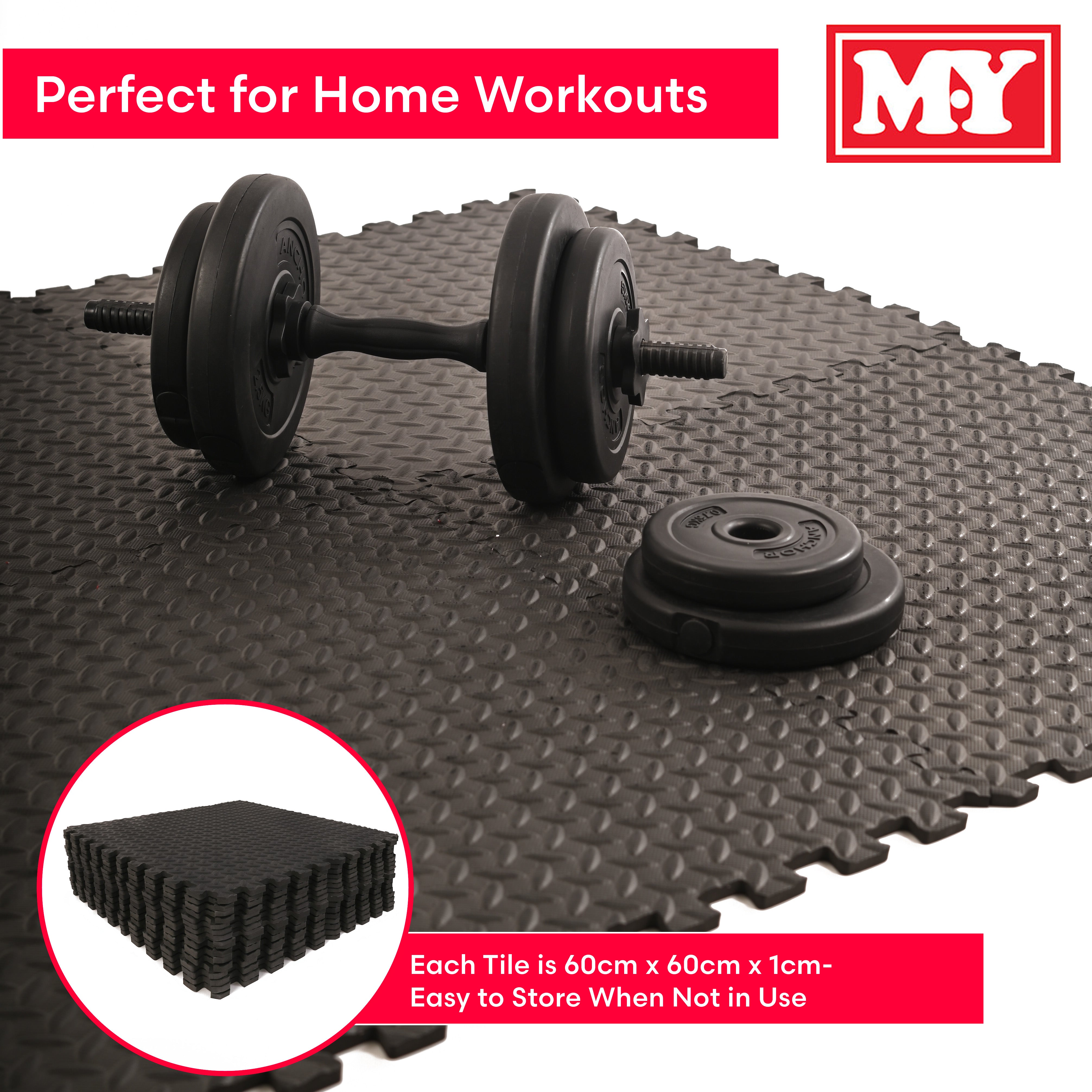 M.Y Extra Large Interlocking Foam Textured Mat - 60x60cm Dark Grey Soft EVA Floor Mats – Exercise Mats – Play Mats