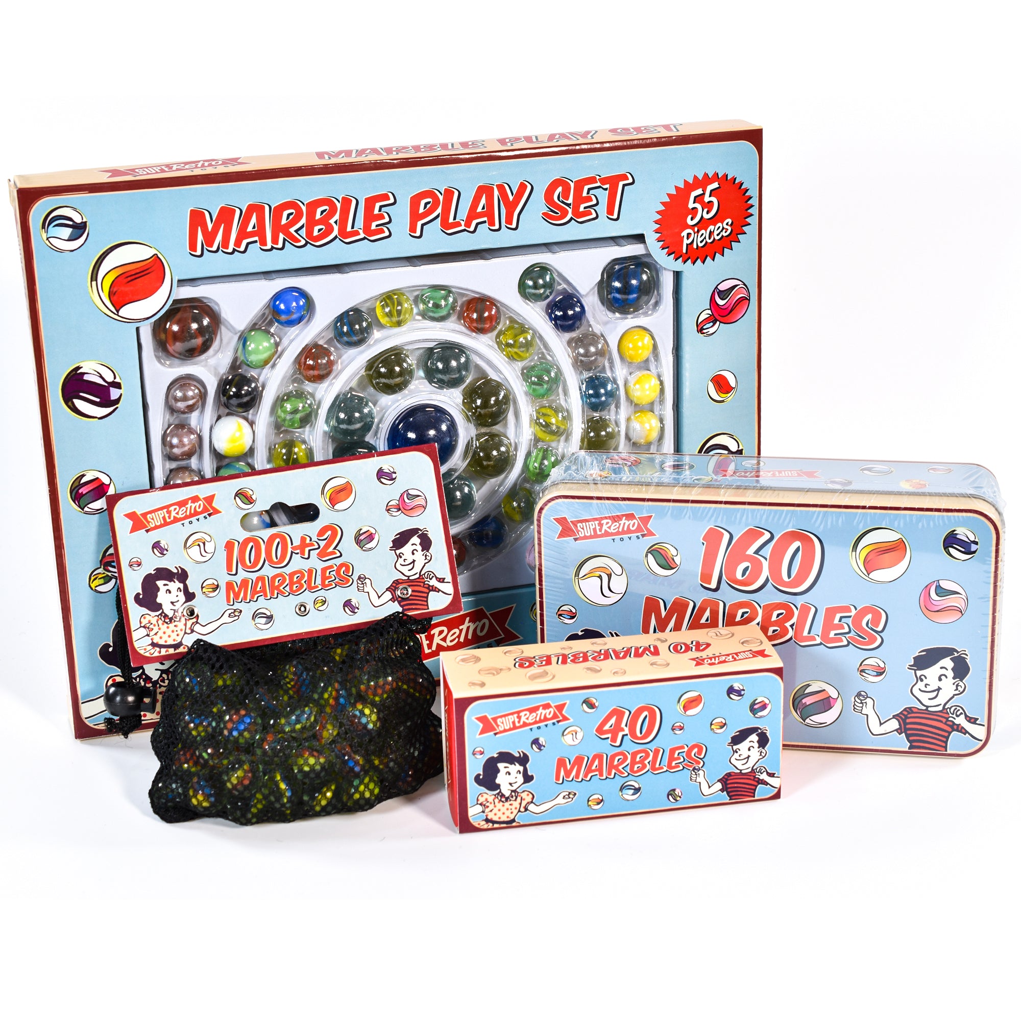 KandyToys SupeRetro 100 Marbles Plus 2 Shooters Piece Classic Glass Marbles in Storage Bag | Novelty Kids Toys | Gift For Kids