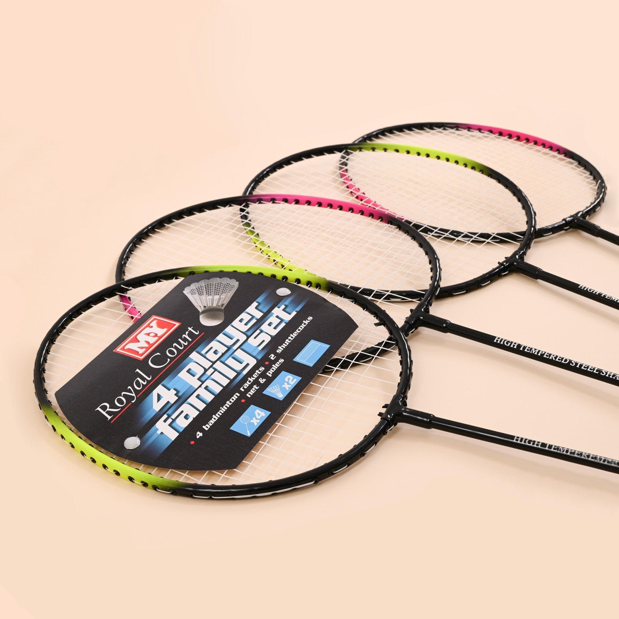 M.Y Family Badminton Set with Net 4 Player Badminton Rackets | Outdoor Games