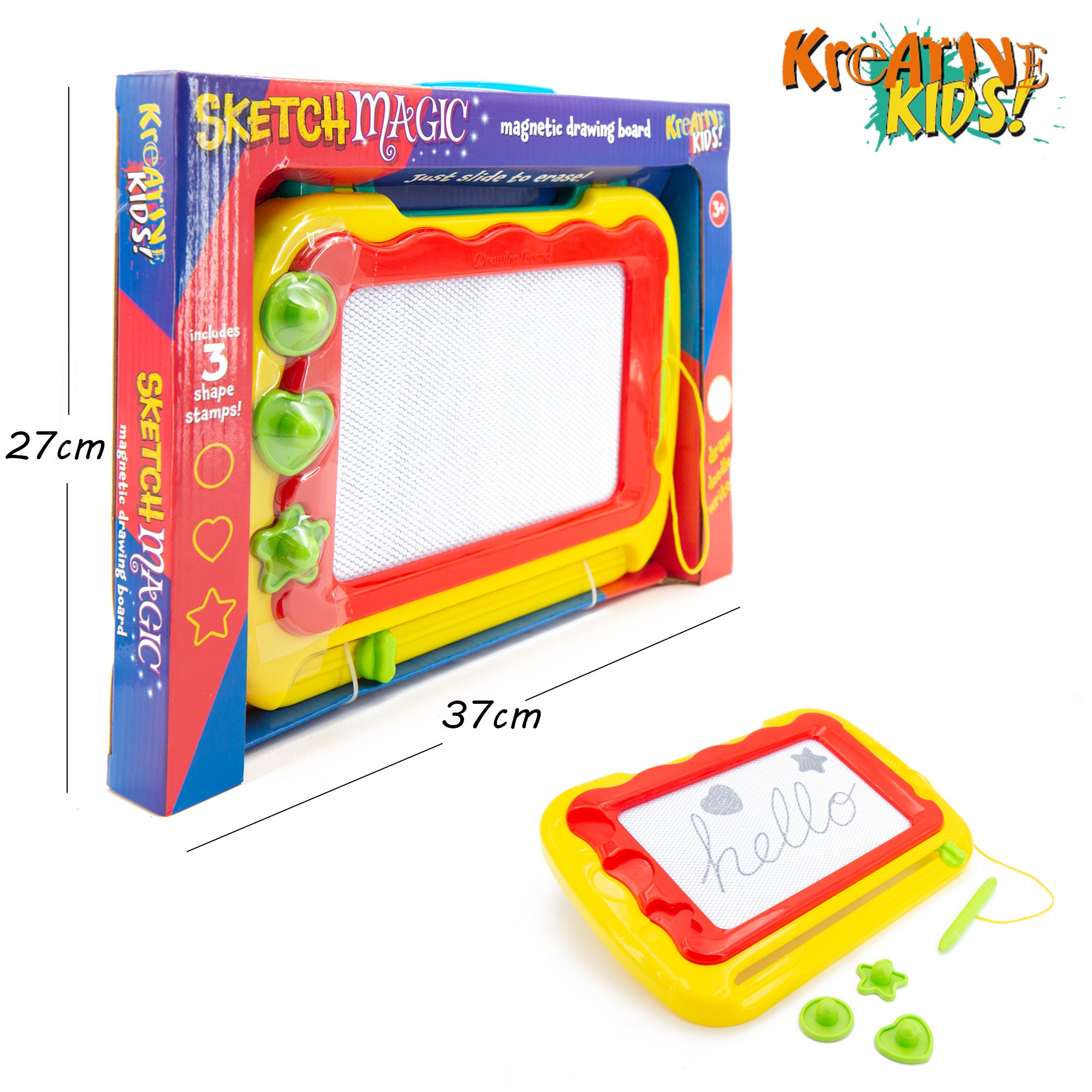 KandyToys Kreative Kids Magic Writer Magnetic Drawing Board with Pen Shapes Stamps and Sliding Eraser