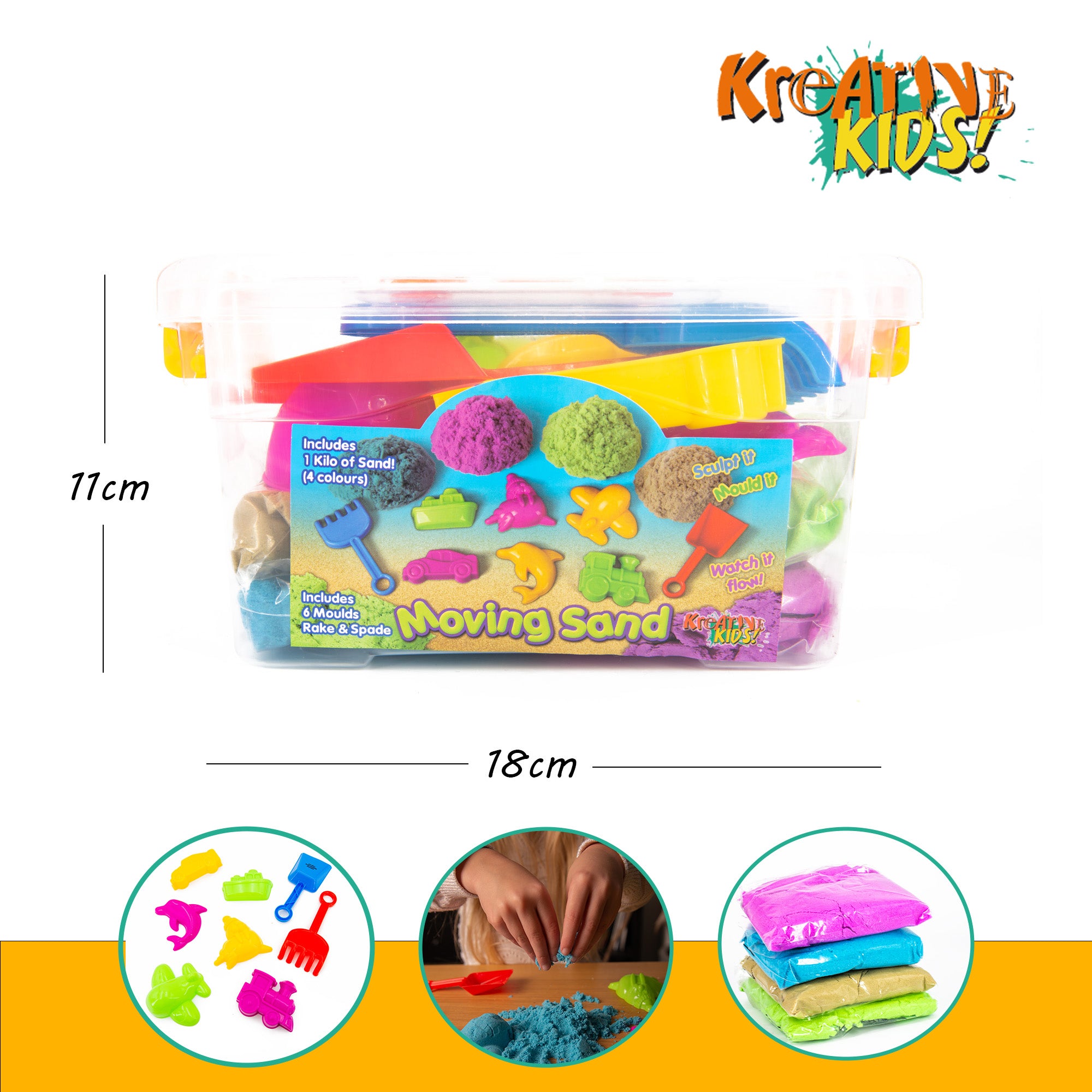 Kreative Kids Sand Art Kit | Moving Coloured Sand with Accessories and Carry Case | Create 6 Coloured Moulds, Dolphin, Boat, Car and More | Kids Toys